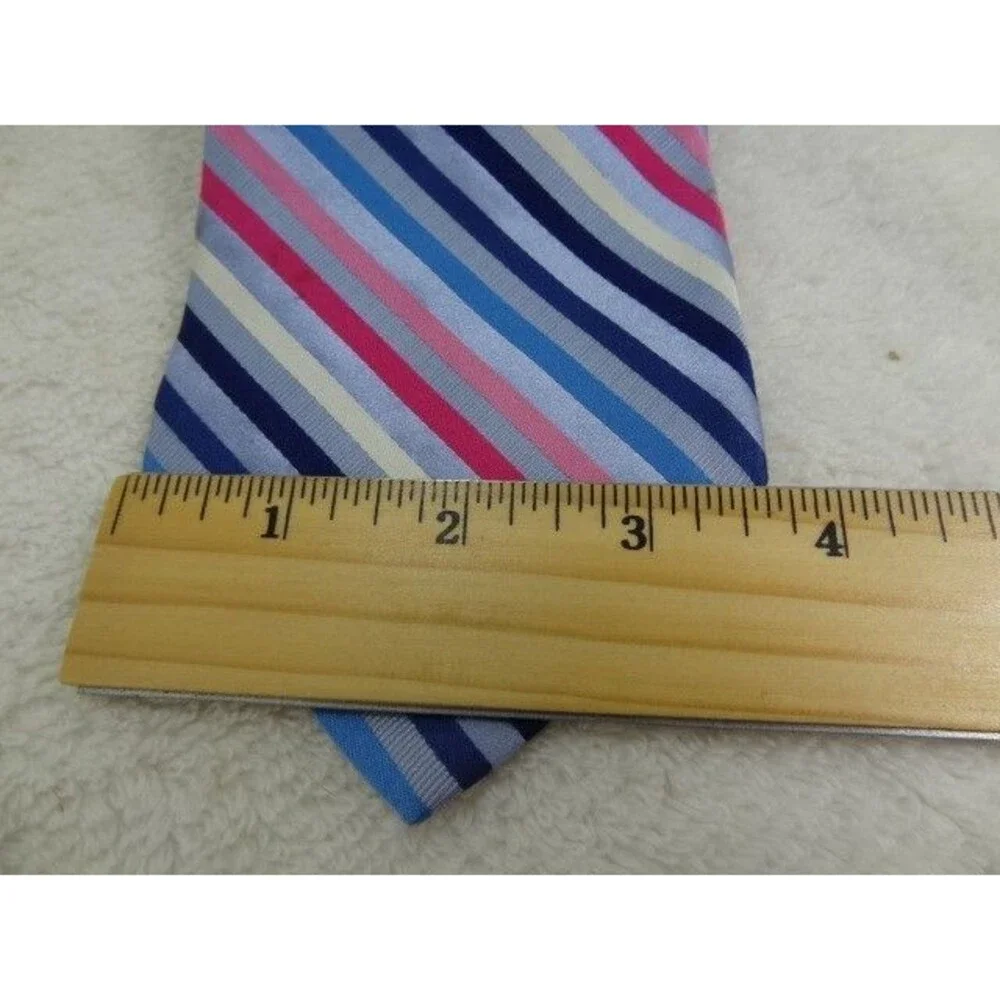 Tommy Hilfiger Necktie USA Made Silk Pink Blue Striped & Preppy Pattern